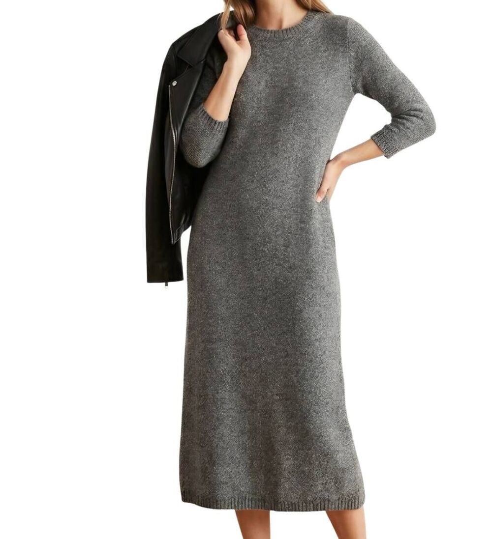 Madewell Sweatee Dress Women's XS Grey Marled Knit Merino Wool Alapaca Midi Soft